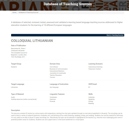 Lithuanian teaching source available on the website